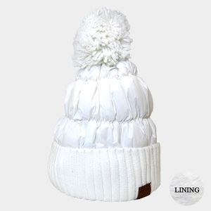 White Fur Pom Pom Style Winter Beanie Hat Fashion Statement Accessories